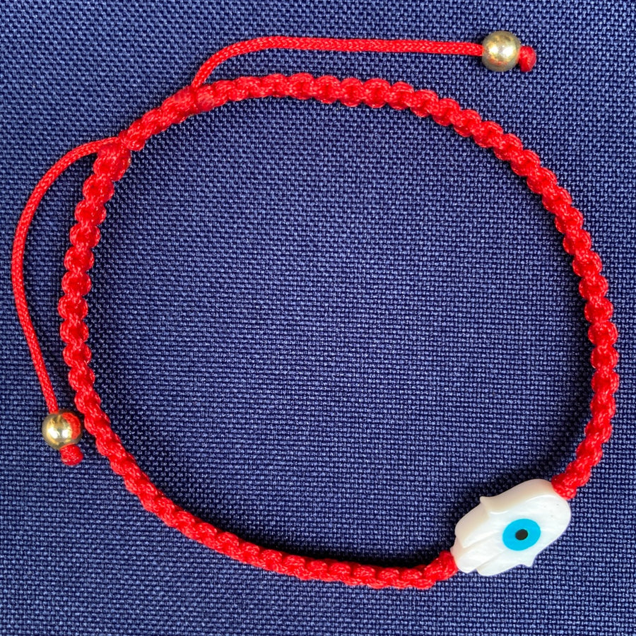 Lucky Bracelet/Pulsera de Protección con tejido panza de víbora Rojo o dije de Hamsa, ojo turco y yin yang