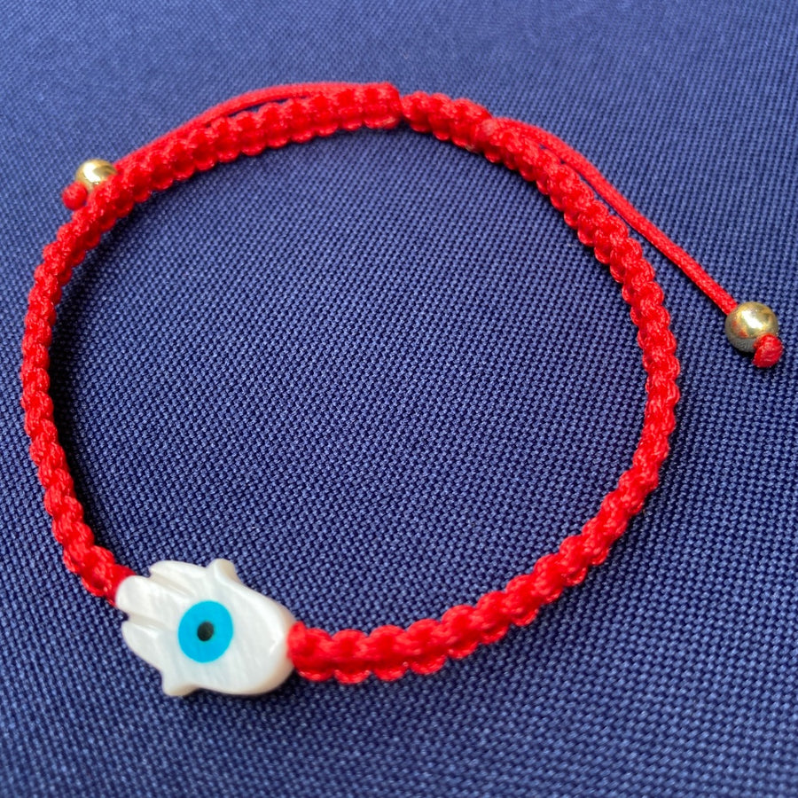 Lucky Bracelet/Pulsera de Protección con tejido panza de víbora Rojo o dije de Hamsa, ojo turco y yin yang