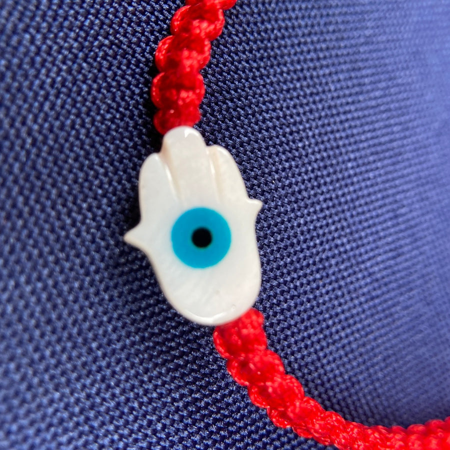 Lucky Bracelet/Pulsera de Protección con tejido panza de víbora Rojo o dije de Hamsa, ojo turco y yin yang