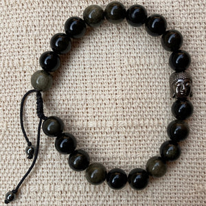 Pulsera De Obsidiana De 8 mm Y Cabeza De Buda Oscura