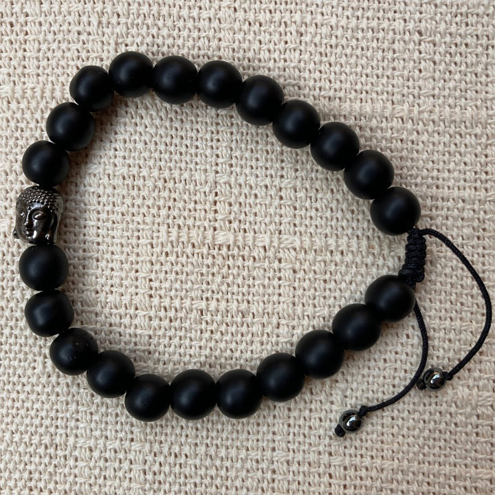 Pulsera De Onix Mate De 8 mm Y Cabeza De Buda Oscura