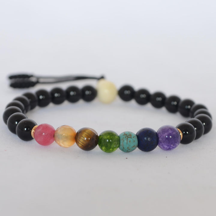 Pulsera ónix/ágata chakras 6 mm - NALANDA | Tu motor de búsqueda interna