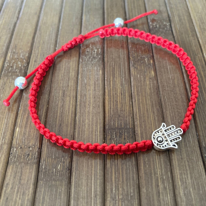 Lucky Bracelet/Pulsera de Protección con tejido panza de víbora Rojo y dije de Hamsa