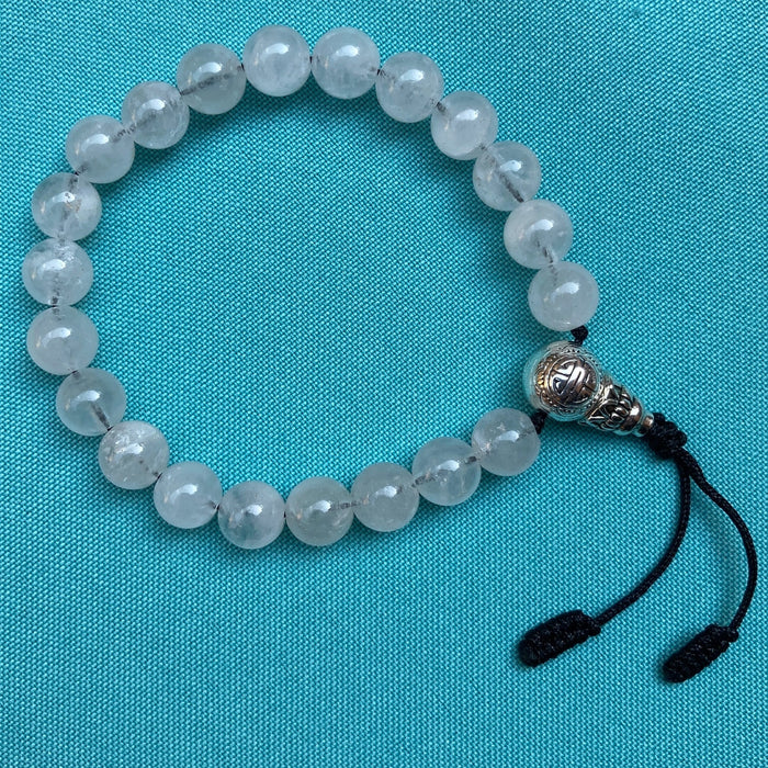 Mala De 21 Cuentas De Piedra Luna Y Guru Bead Plateada