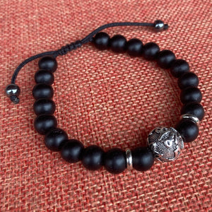 Pulsera De Onix Mate De 8 mm con cuenta OM MANI de 12 mm