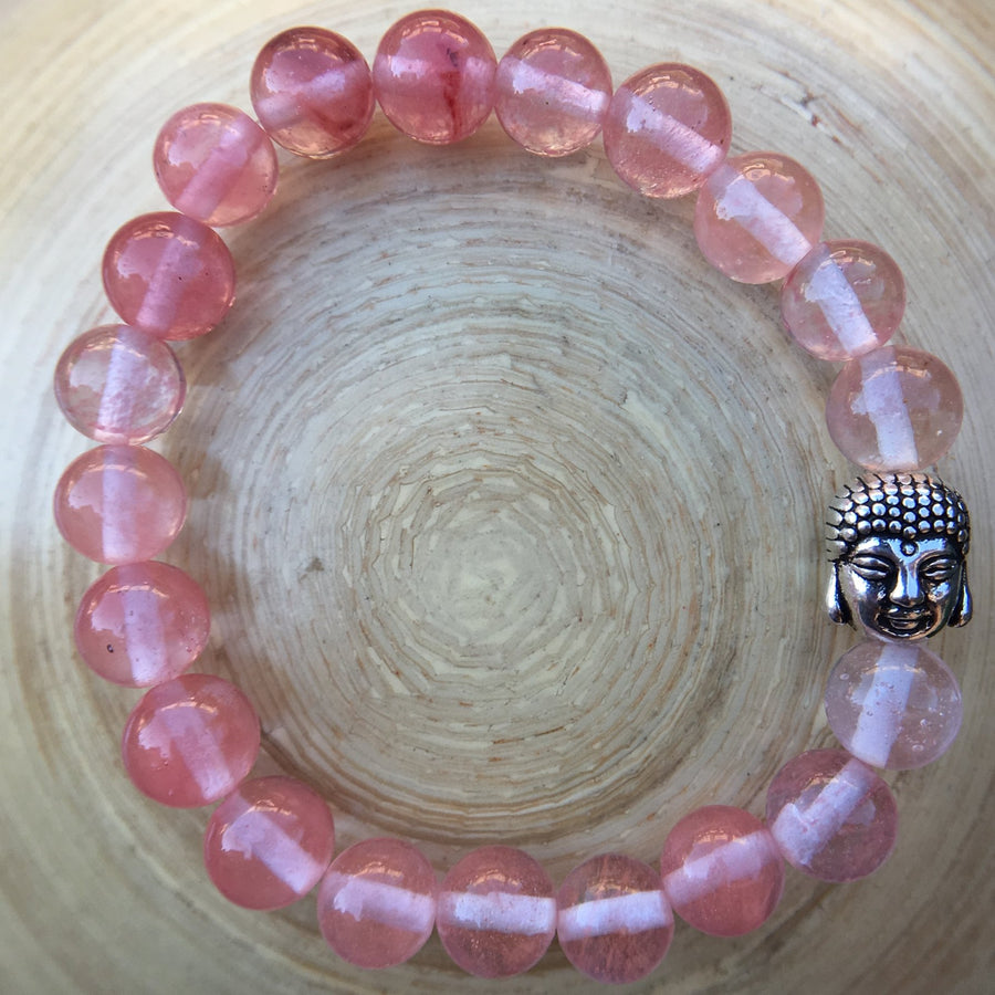 Pulsera de cristal color sandía de 8 mm  con tambor o Cabeza de Buda y elástico - NALANDA | Tu motor de búsqueda interna