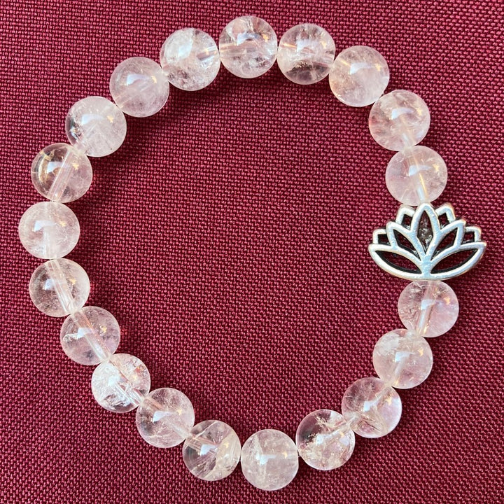 Pulsera De Cuarzo Transparente Con Dije de Flor de Loto o Nudo Infinito